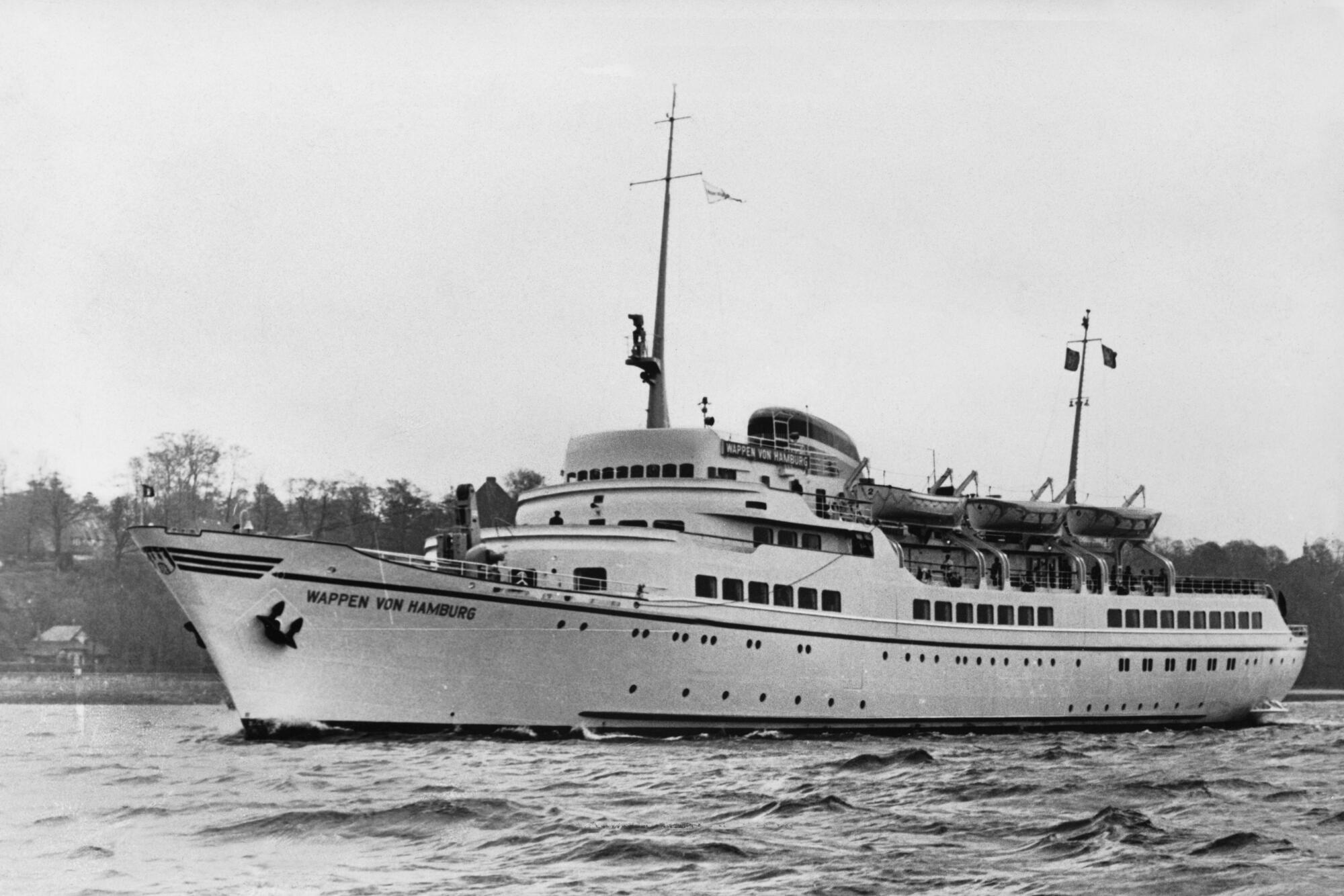 A 1956 photo of the Wappen von Hamburg on the Elbe River in Hamburg, Germany.