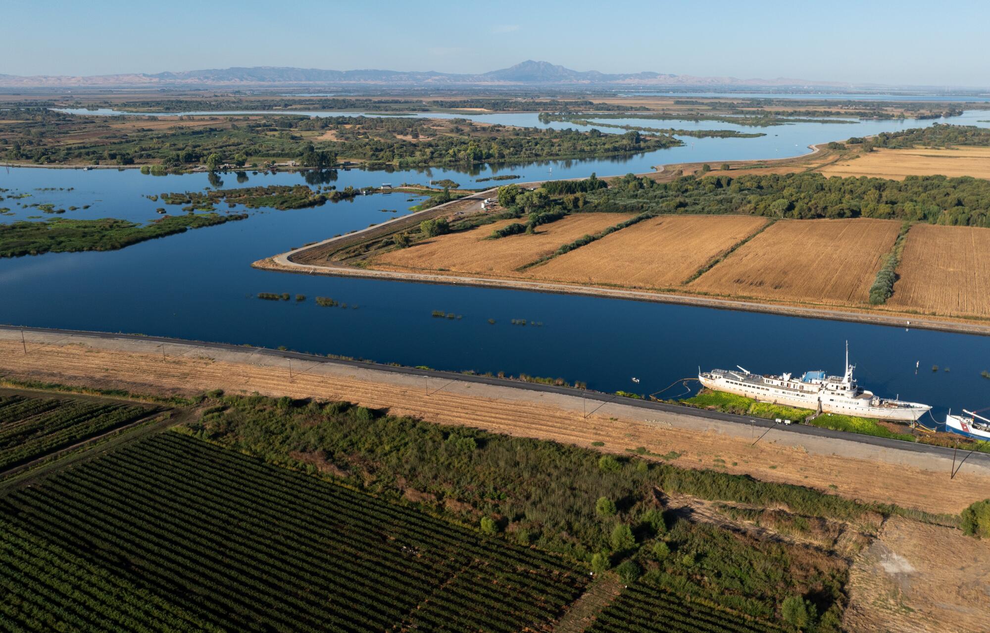 The Sacramento-San Joaquin Delta snakes and bends in the flatlands of the Central Valley.