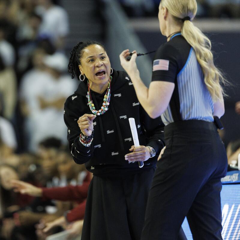 South Carolina coach Dawn Staley reacts to a call.