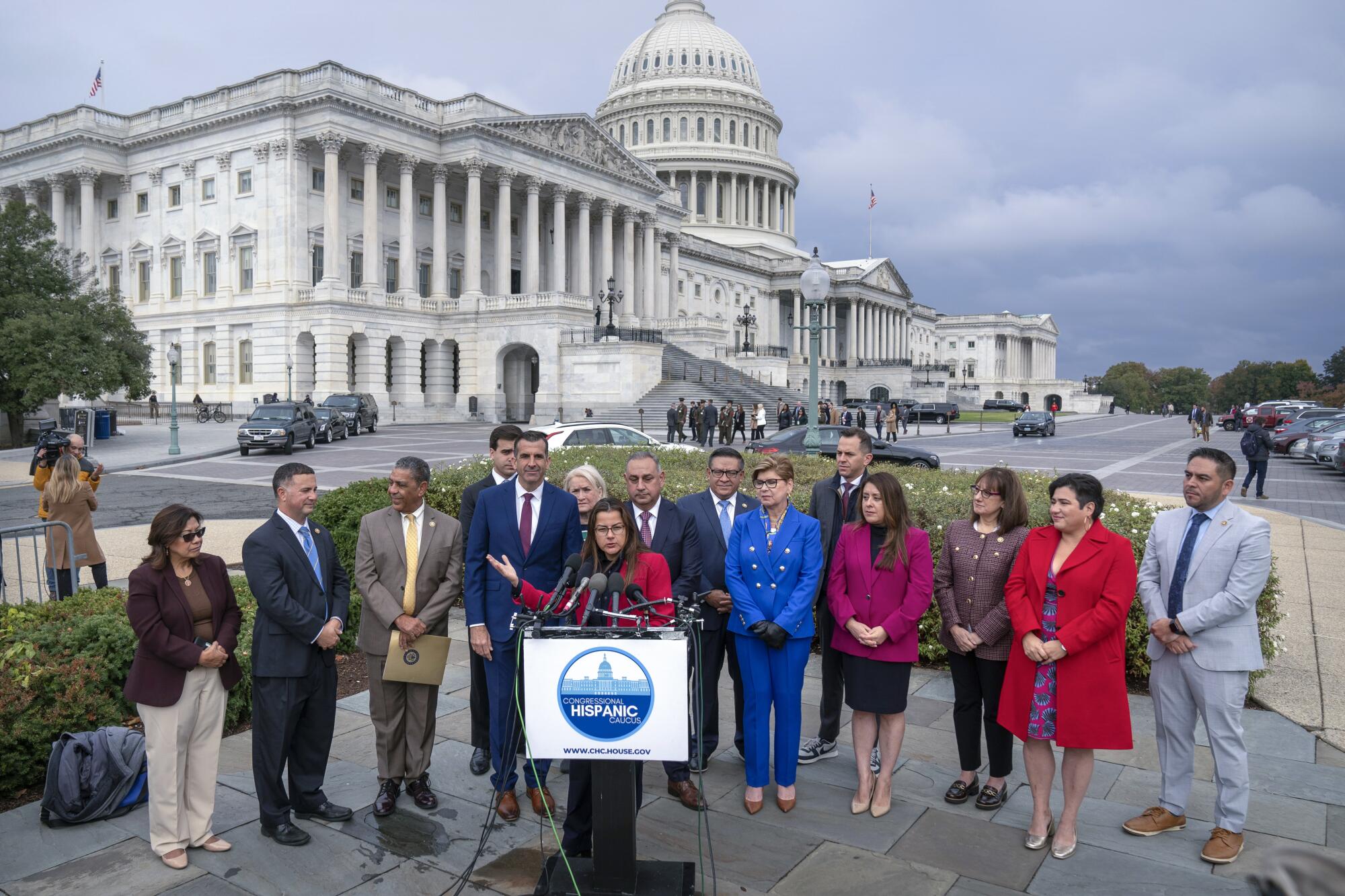 Rep. Nanette Diaz Barragán, chair of the Congressional Hispanic Caucus, introduces newly elected members of the caucus.