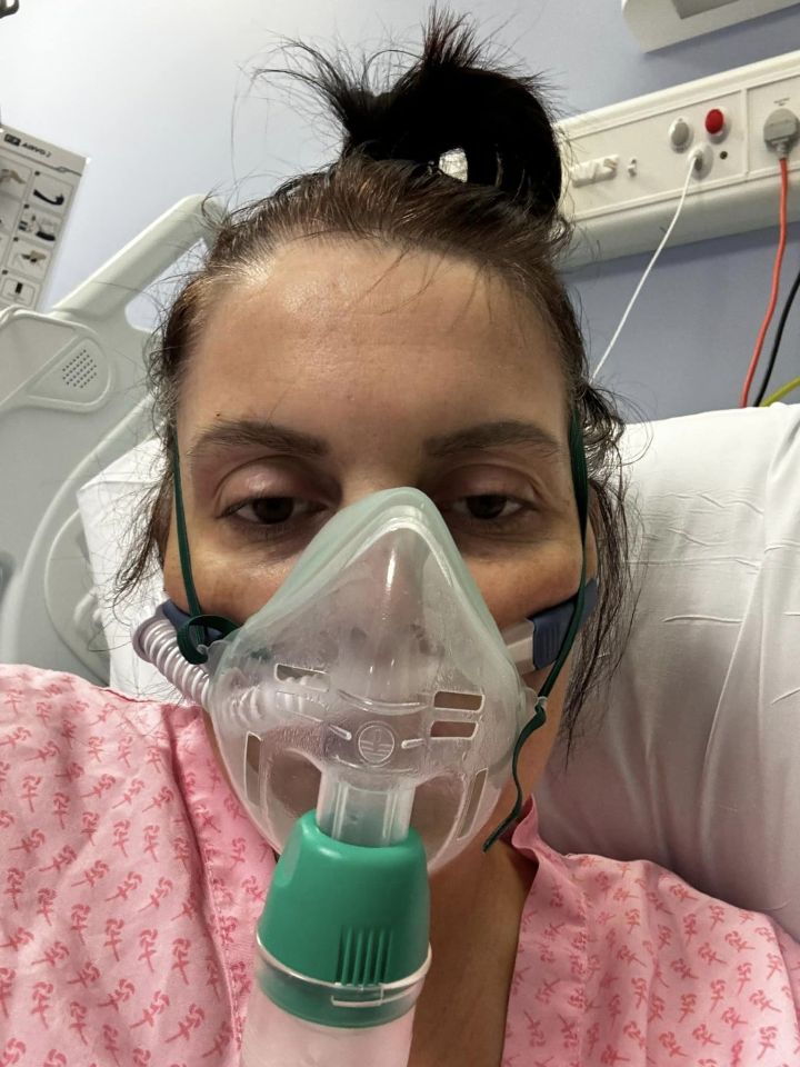 The mum-of-three was in hospital for three weeks and needed an oxygen mask