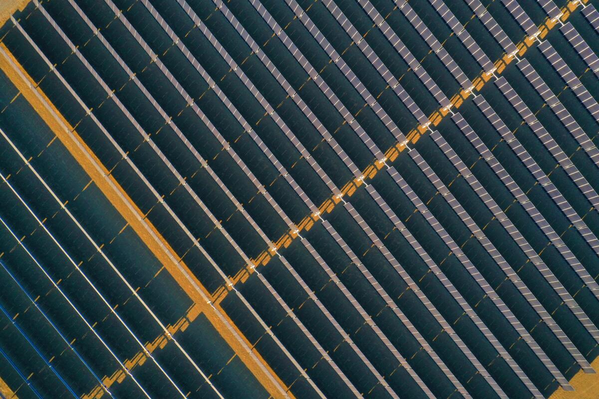 Aerial view of solar farm near Lemoore.