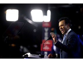 Vivek Ramaswamy during the Republican National Convention (RNC) at the Fiserv Forum in Milwaukee, Wisconsin, US, on Tuesday, July 16, 2024.