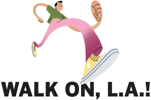 Text saying "walk on, L.Al!" next to an illustrated person walking