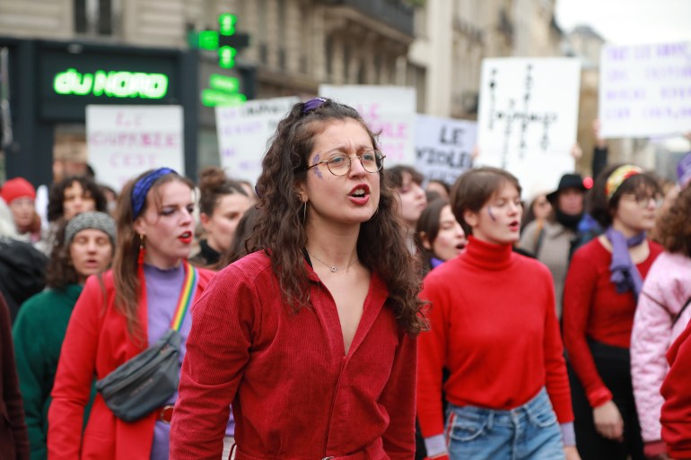 Demonstrators march against violence in Paris, France on November, 23 2024 [Mustafa Yalçın - Anadolu Agency]