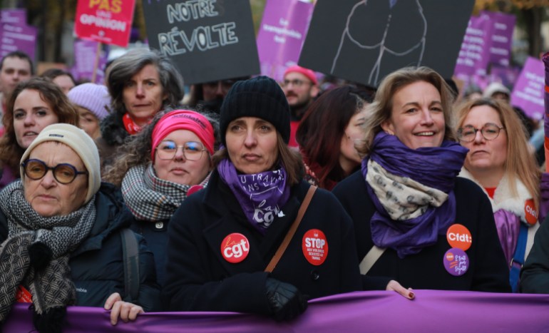 Demonstrators march against violence against women two days ahead of the International Day for the Elimination of Violence Against Women in Paris, France on November 23, 2024.  [Mustafa Yalçın / Anadolu Agency]