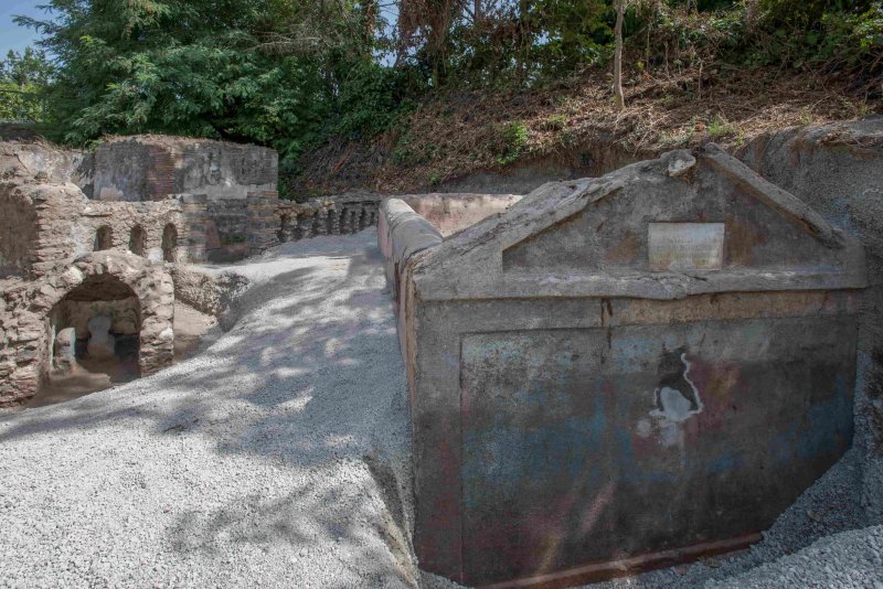 The tomb of Marcus Venerius Secundio was discovered in in July 2021 in the necropolis of Porta Sarno in Pompeii, which is limiting daily visits to no more than 20,000 starting Friday. File Photo courtesy of Archaeological Park of Pompeii