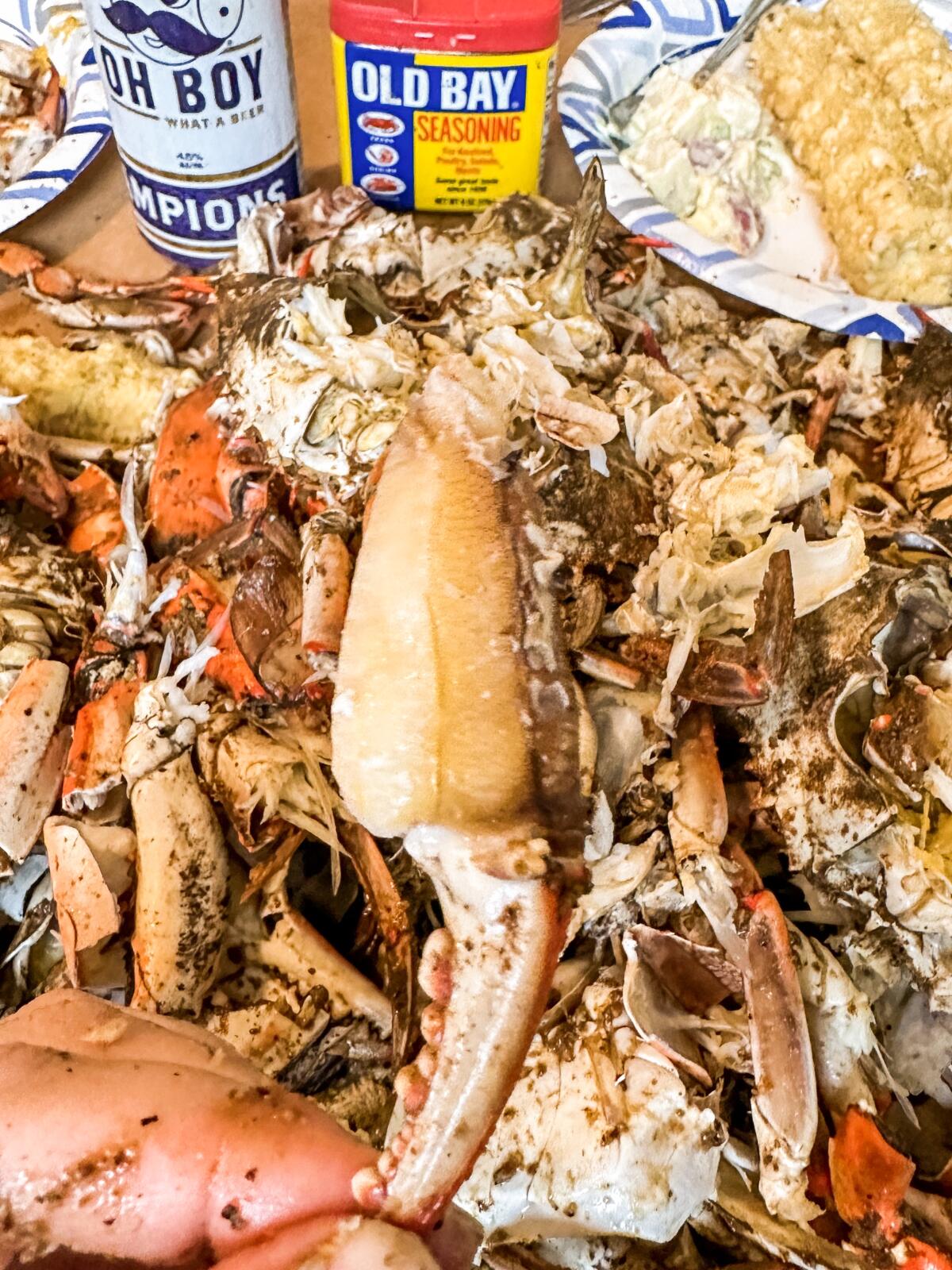 A Maryland crab feast in progress with Bill Addison and his family.