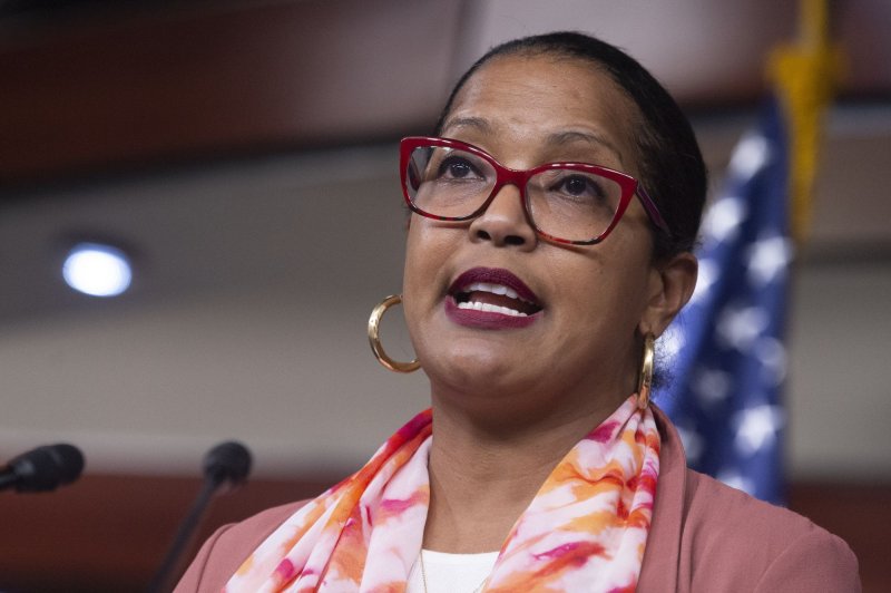 Rep. Jahana Hayes, D-Conn., speaks during a press conference in Washington, D.C., on May 17, 2022. On Thanksgiving THursday, she announced that she was among at least six Democrats from her state to be the target of a bomb threat. File Photo by Bonnie Cash/UPI