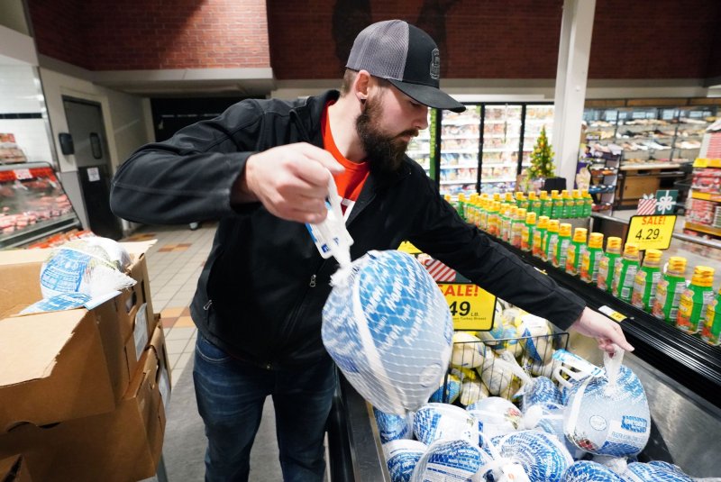 The American Thanksgiving dinner feast this year costs 5% less than last year, but it's still higher than before the pandemic, according to the American Farm Bureau. File Photo by Bill Greenblatt/UPI