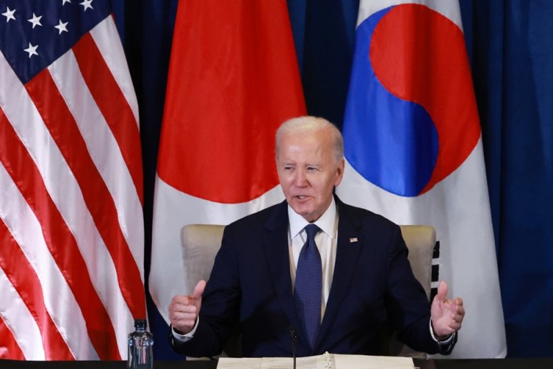 President Joe Biden speaks during the Asia-Pacific Economic Cooperation summit on Friday in Lima. Biden conferred with his Chinese counterpart, Xi Jinping, for the final time as president on Saturday in a bilateral meeting as the specter of Donald Trump's return to the White House loomed large. Photo by Yonhap/EPA-EFE