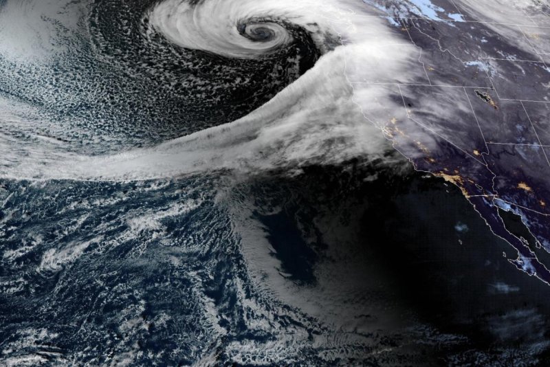 A once-in-a-decade bomb cyclone forms off the West Coast of the United States on Tuesday and is expected to hit Washington, Oregon and northern California, bringing powerful winds with gusts up to 70 mph and as much as 15 inches of rain with heavy snow in the mountains through Wednesday. Photo courtesy of NOAA