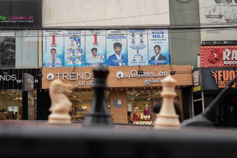 In the Mogappair neighbourhood of Chennai, posters of chess champions Gukesh and Praggs adorn the walls of buildings 