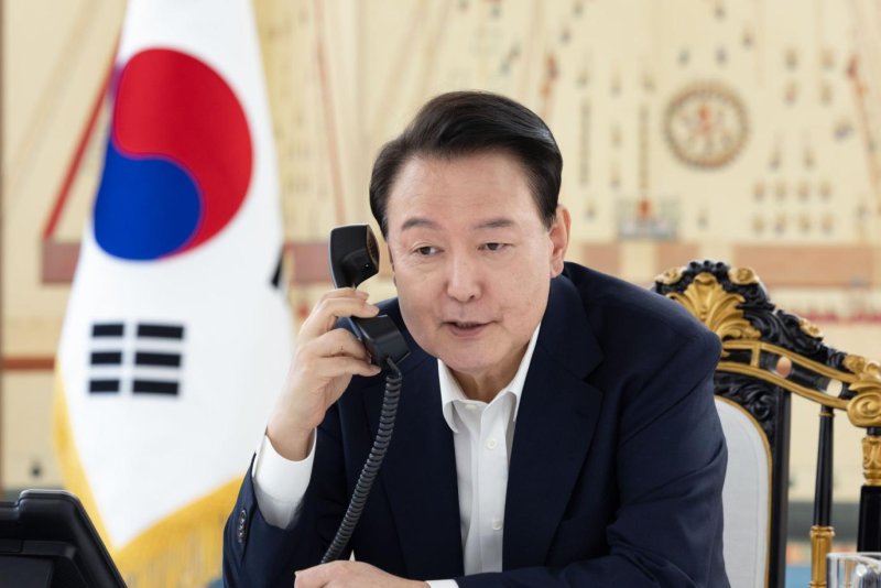 South Korean President Yoon Suk Yeol congratulated U.S. President-elect Donald Trump during a phone call Thursday. The two agreed to meet in person soon, Yoon's office said. Photo courtesy of South Korea Office of the President