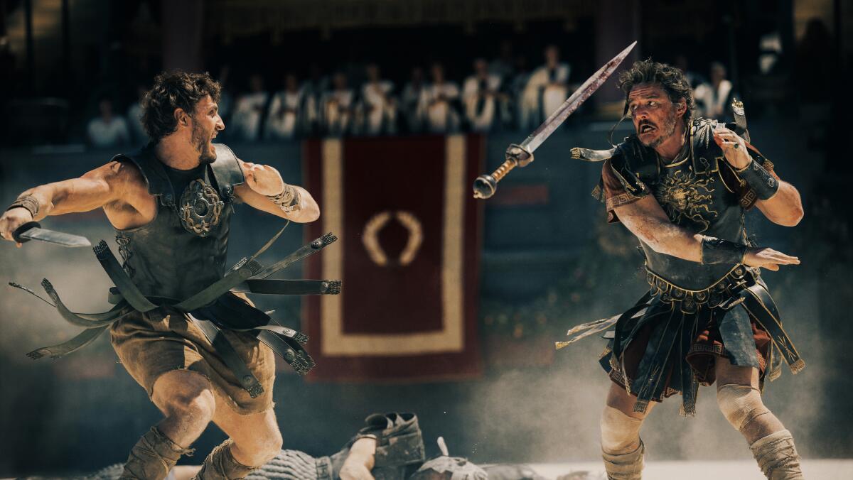 Two men go to battle in the arena.