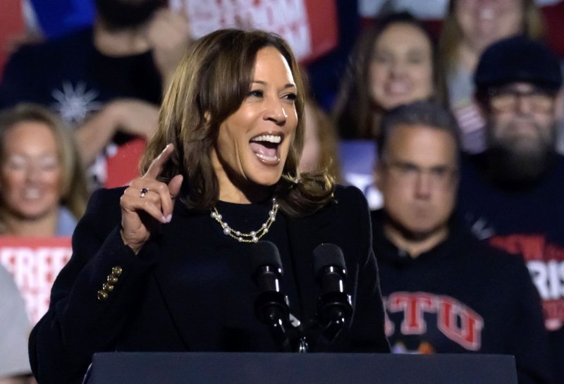 Vice President Kamala Harris addresses her supporters at the " Vote for Freedom Rally" at The Carrie Blast Furnaces in Rankin, Pa., near Pittsburgh on Monday, November 4, 2024 the eve of the United States Elections. She would then speak Monday night in Philadelphia. Photo by Archie Carpenter/UPI.