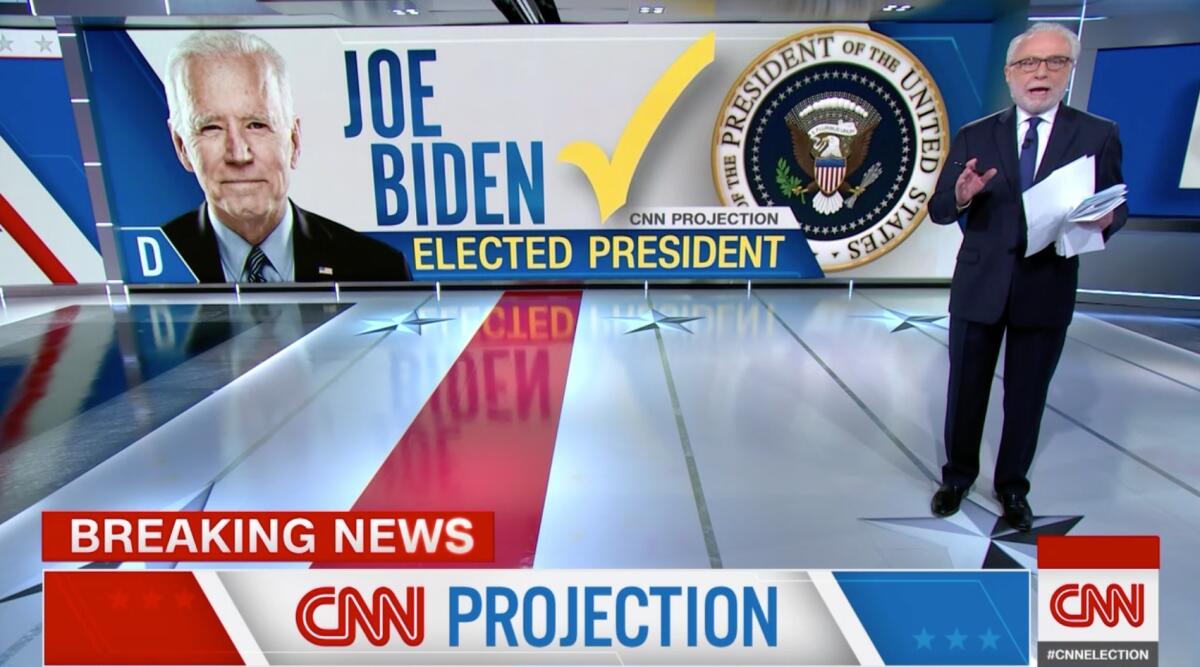 CNN anchor Wolf Blitzer calls the election for Joe Biden.