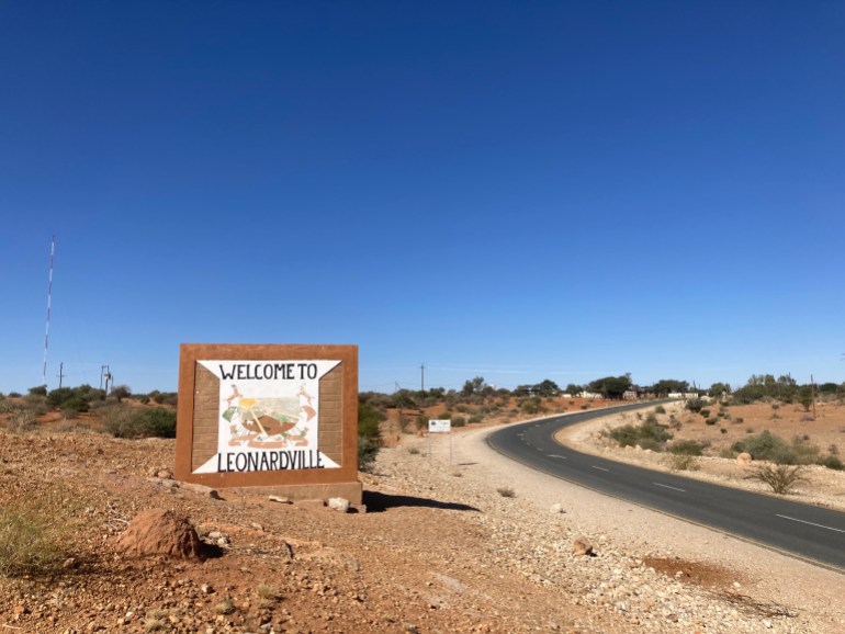 A sign welcoming visitors to Leonardville, Namibia [Justicia Shipena/Al Jazeera]