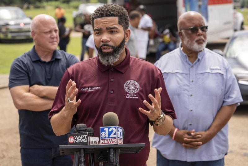 Mayor Chokwe Antar Lumumba (C) of Jackson, Miss., was indicted in a bribery scheme on Thursday. File Photo by Ken Cedeno/UPI