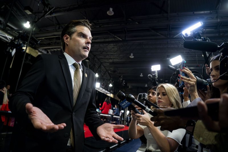 Matt Gaetz, President-elect Donald Trump's choice for attorney general, announced Thursday he is withdrawing his name from consideration for the post. File Photo by Bonnie Cash/UPI