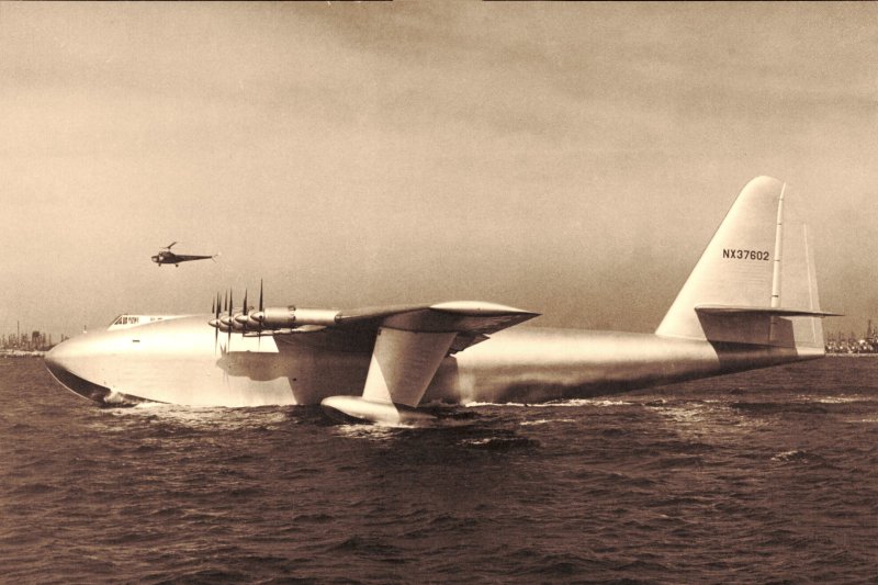 On November 2, 1947, Howard Hughes built and piloted the world's largest airplane, the 200-ton flying boat Spruce Goose, on its only flight, at Long Beach, Calif. The Goose remained airborne for just under 1 mile. File Photo courtesy the Federal Aviation Administration