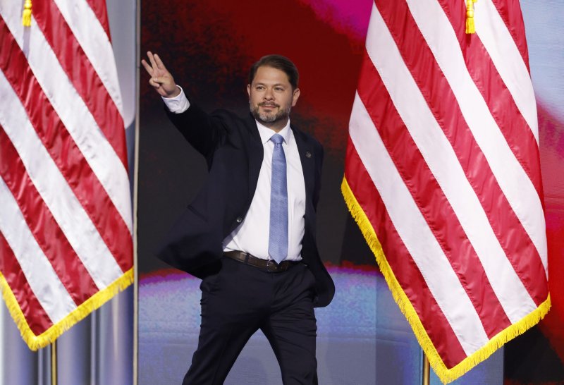 Rep. Ruben Gallego, D-Ariz., arrives to speak at the 2024 Democratic National Convention at the United Center in Chicago, Illinois on Aug. 22. On Monday, Gallego claimed victory in Arizona's Senate race over election denier Kari Lake. File Photo by Tannen Maury/UPI