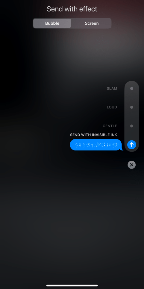 You can send Invisible Ink texts using the hidden Messages menu