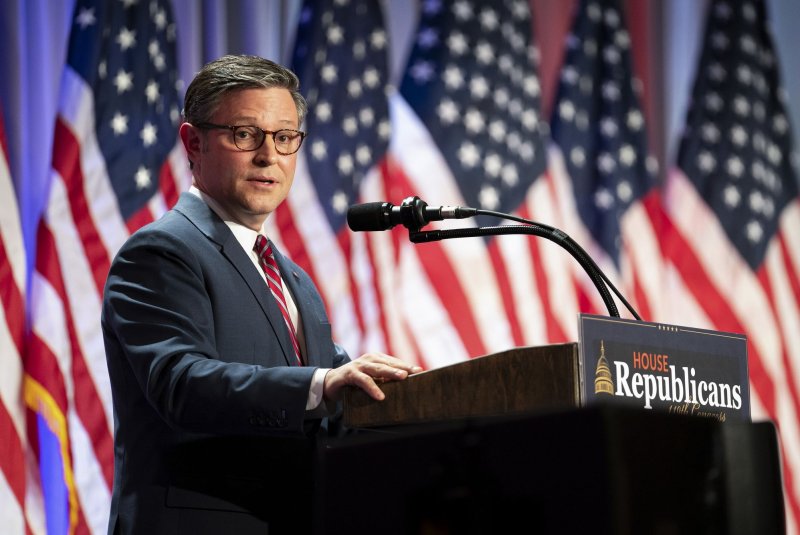 Speaker of the House Mike Johnson said Friday he opposes bipartisan calls for the release of a House Ethics Committee report into Matt Gaetz, who abruptly resigned his seat after being nominated for attorney general by President-elect Donald Trump. File Pool Photo by Allison Robbert/UPI