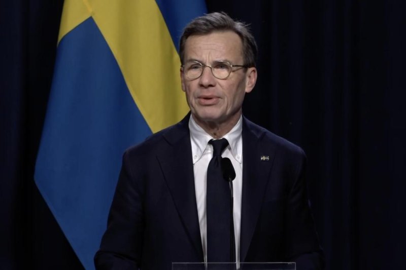 Prime Minister Ulf Kristersson of Sweden tells reporters Thursday that he has sent a formal request to China seeking its cooperation with an investigation into the suspiciou severing of undersea cables in Swedish waters. Screen capture courtesy of Office of Prime Minister Ulf Kristersson of Sweden