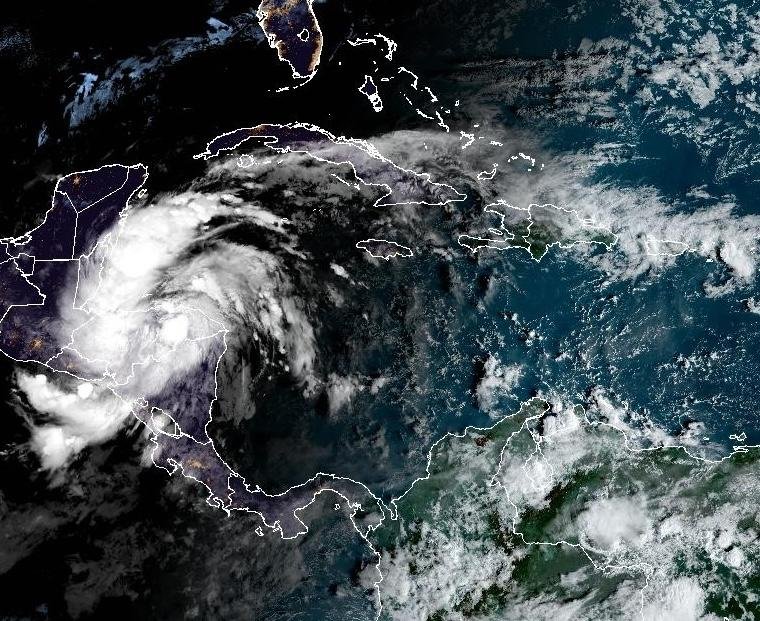 Tropical Storm Sara was expected to bring heavy rain to South America as it moves slowly across Honduras and Belize. Image courtesy NOAA