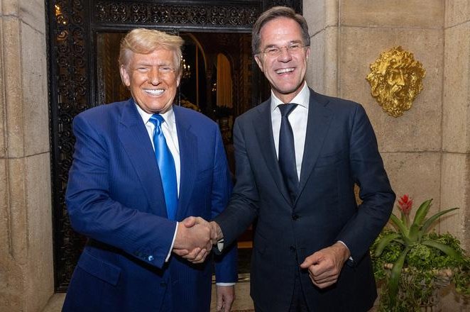 President-elect Donald Trump and NATO Secretary General Mark Rutte discussed global security issues while meeting in Palm Beach, Fla., on Friday. Photo by the North Atlantic Treaty Organization