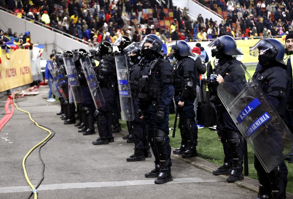 Riot police had to move in front of the stands