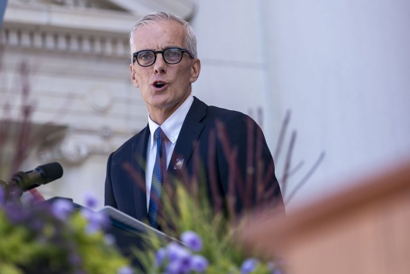 Secretary of Veterans Affairs Denis McDonough speaks during the National Veterans Day Observance at the Memorial Amphitheater in Arlington National Cemetery in Arlington, Virginia on Monday, as the VA announced plans to eliminate copays for veteran telehealth services. Photo by Bonnie Cash/UPI