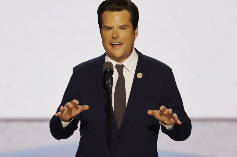 On Tuesday, the nonpartisan government watchdog American Oversight filed a motion for a preliminary injunction in its ongoing legal battle with the U.S. Justice Department over the release of interview records from the federal investigation of Gaetz (seen at 2024 RNC). File photo by Tannen Maury/UPI