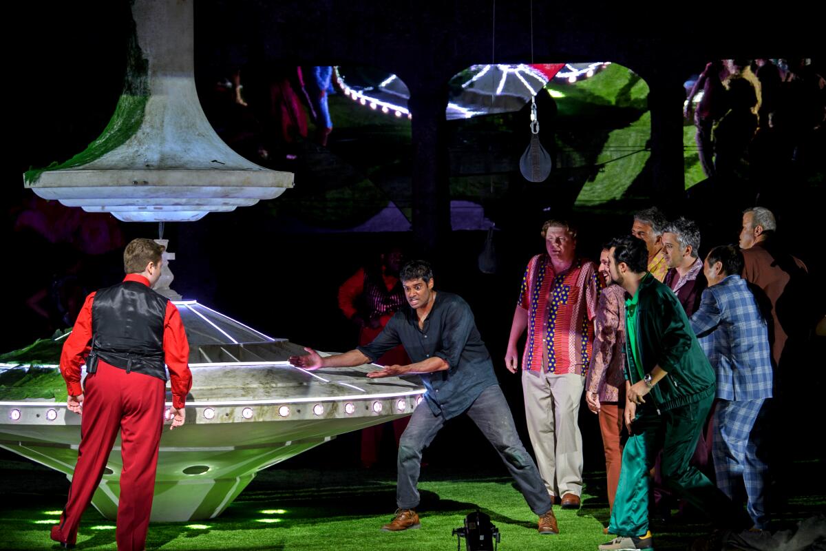 Performers in a production of Prokofiev's "The Gambler" at the 2024 Salzburg Festival.