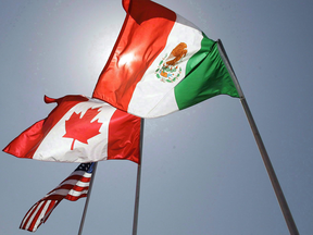 U.S., Canad and Mexico flags flutter