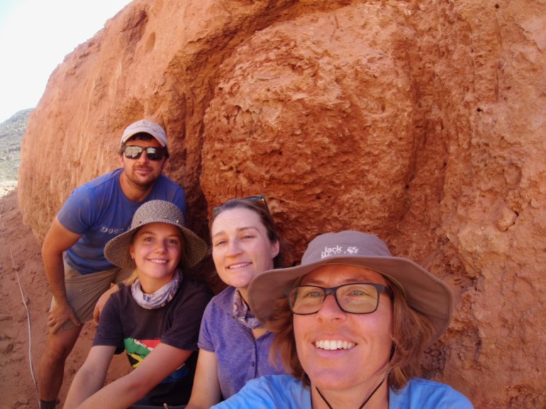 Researchers in front of nest” (Michele Francis)