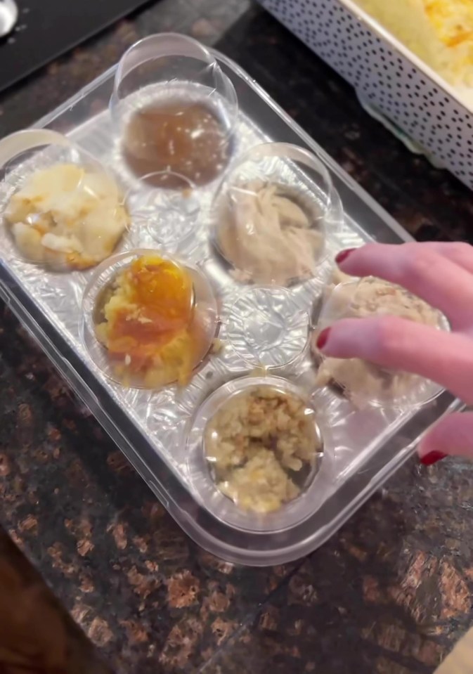 The TikTok user placed her leftovers in a disposable muffin tray before giving them to her guests to take home