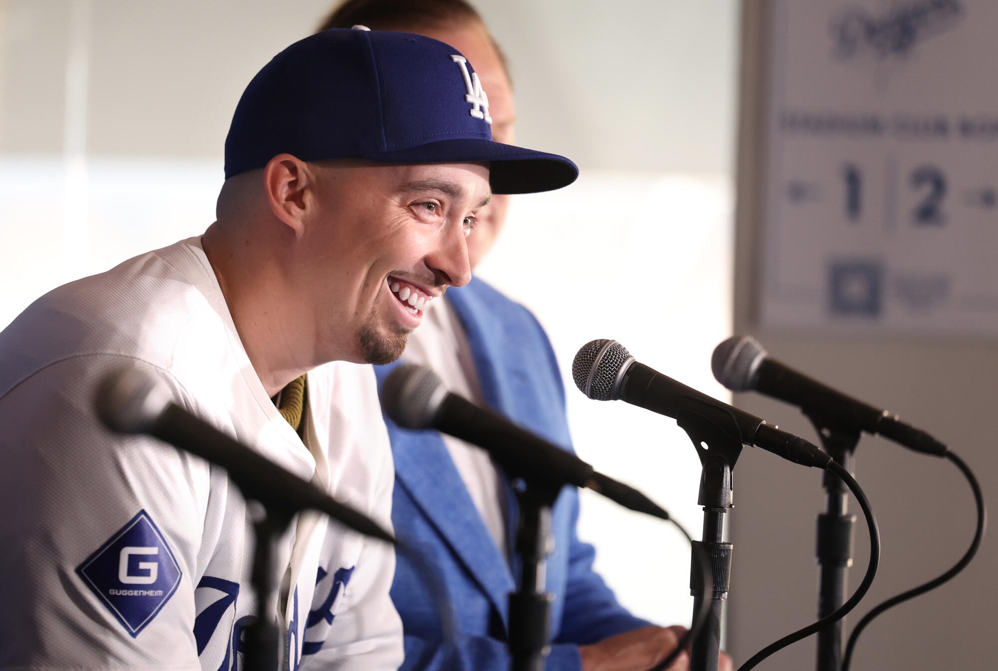 Dodgers pitcher Blake Snell speaks during a news conference at Dodger Stadium on Tuesday.