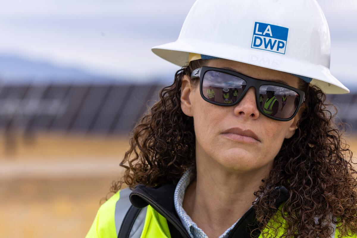 Janisse Quiñones, chief executive of the L.A. Department of Water and Power, tours the Eland solar and storage project.