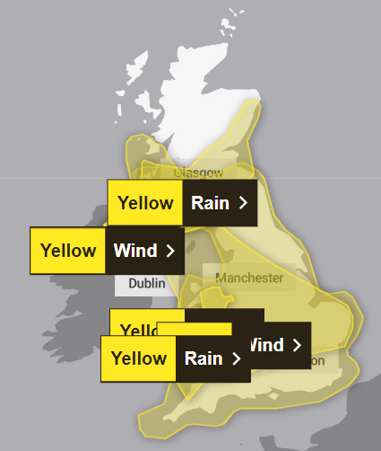 There are six yellow weather alerts today