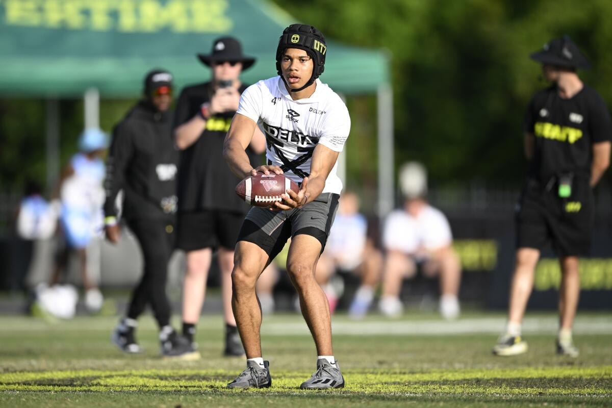 Incoming USC quarterback Husan Longstreet takes part in football tournament in Orlando in May.