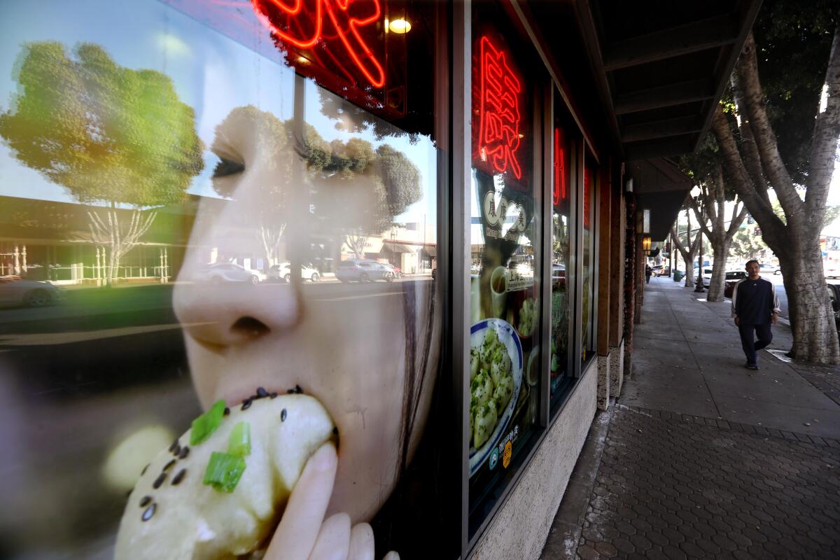 Restaurants and storefront windows on East Las Tunas Drive in Temple City.