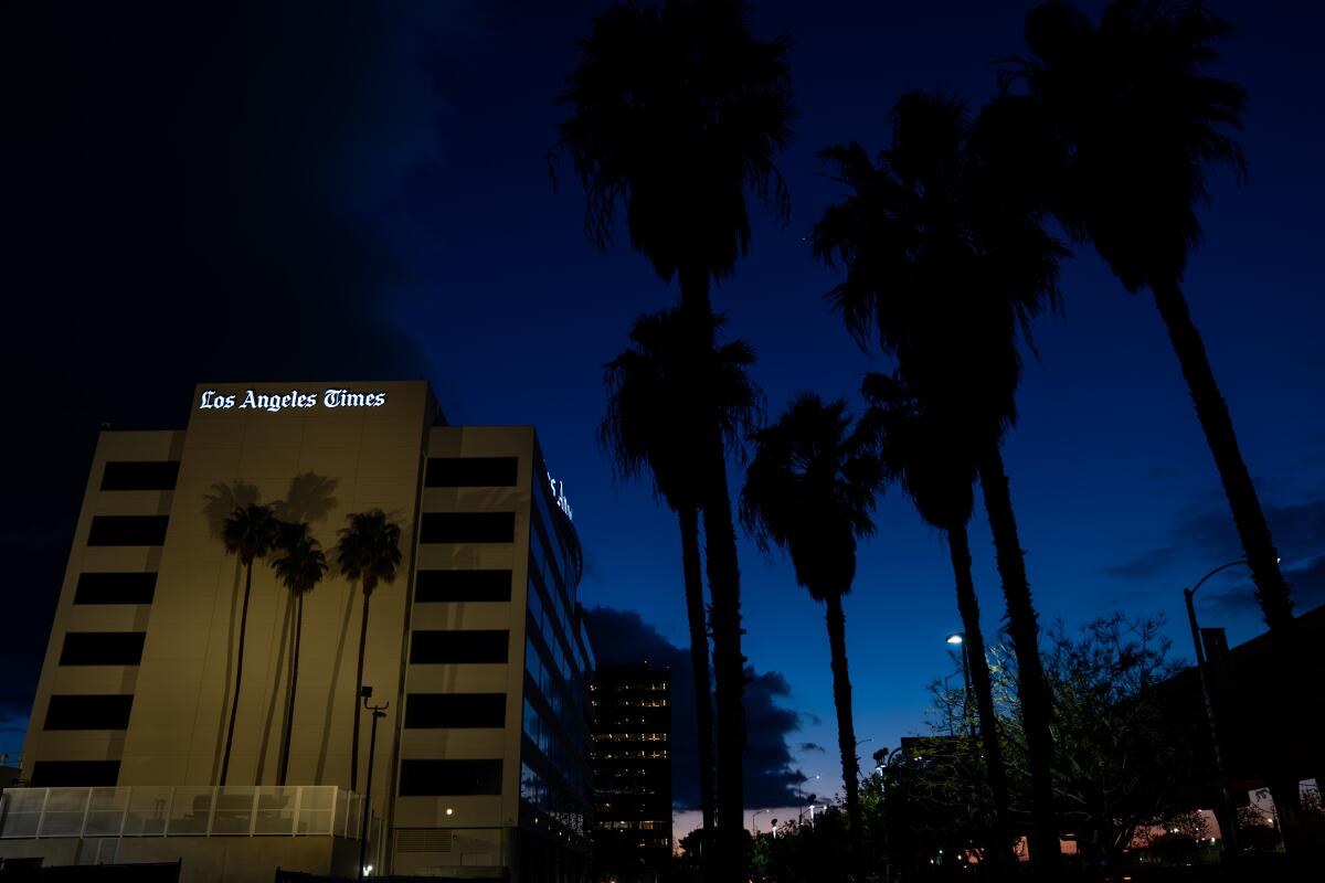 The Los Angeles Times building at night