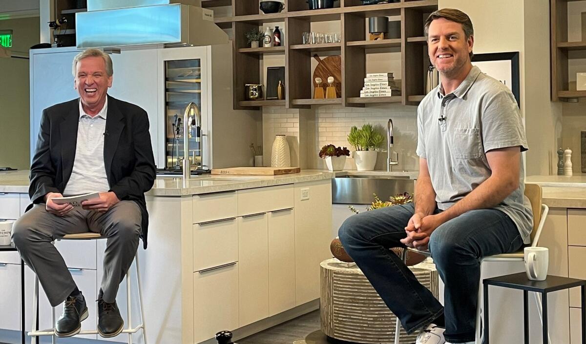 The Times' Sam Farmer, left, interviews former NFL quarterback Carson Palmer during the "Hall of Farmer" speaker series.