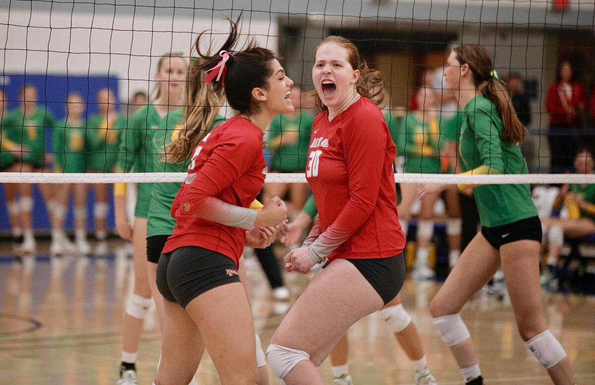 Layli Ostovar (left) and Emma Kingston helped Mater Dei to the state Division I title last fall.