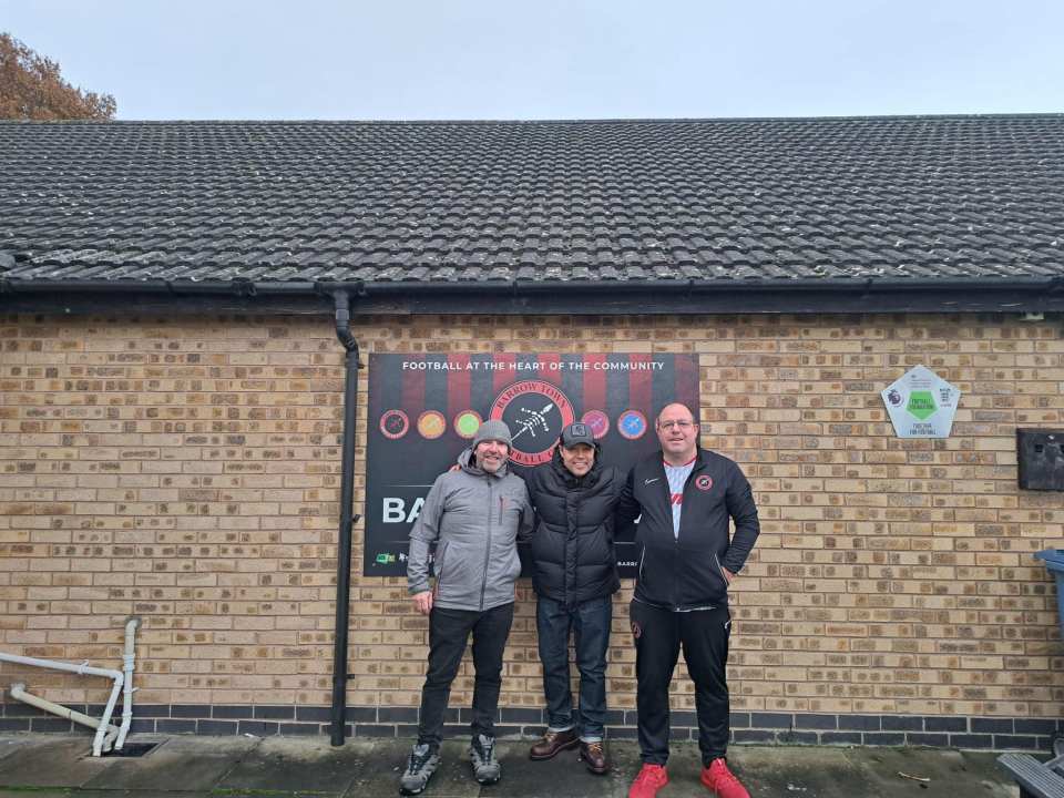 Graham, middle, on a trip to Barrow Town FC in Leicestershire