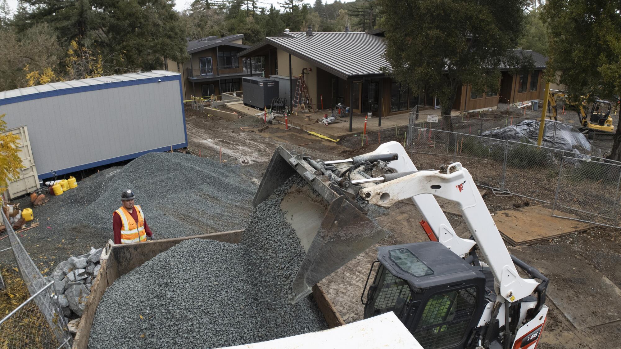 Construction workers building the Willow Commons in Portola Valley.