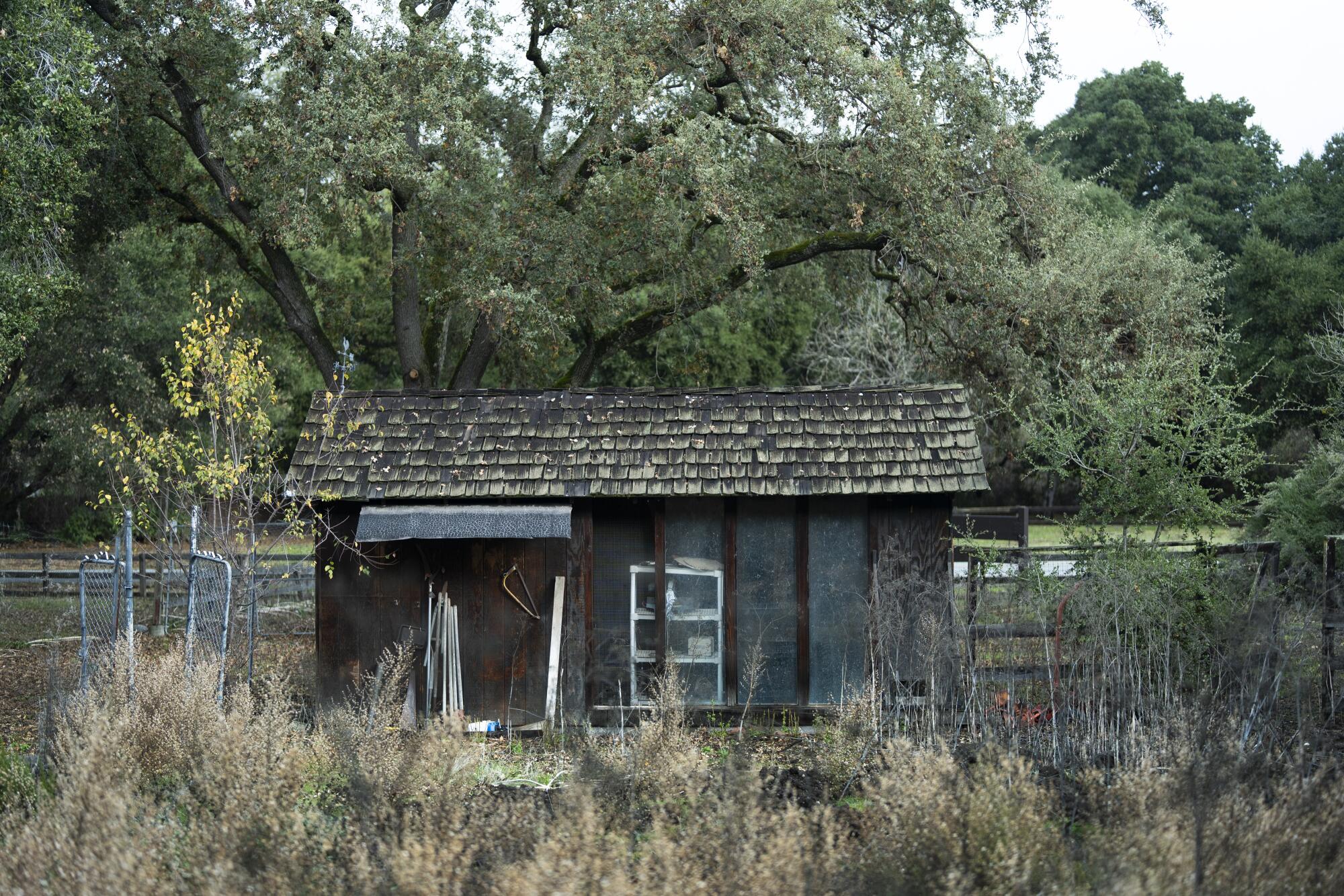 A shack at the former garden of Ladera Community Church.