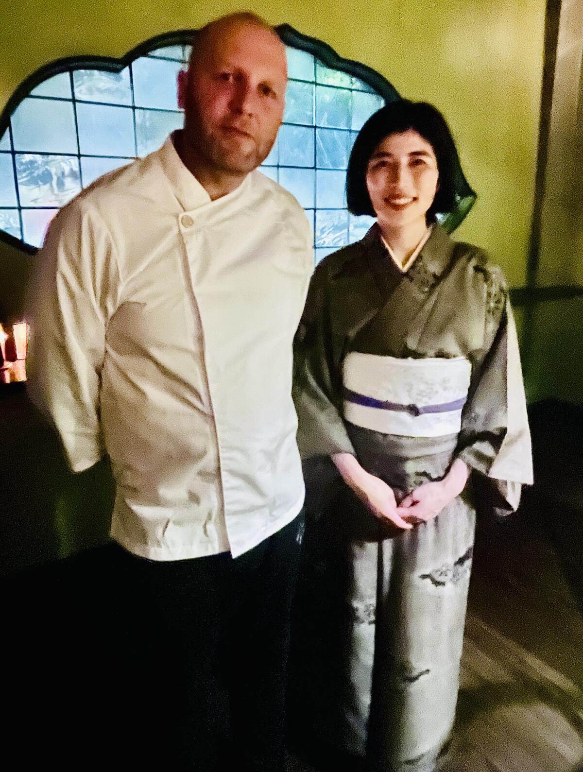 Chef David Schlosser, left, and Tezen Wakako of Japan's Tezen family at the downtown L.A. restaurant Shibumi.